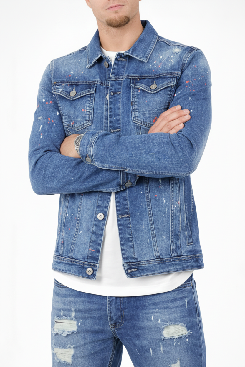 Denim Splashed Jacket Blauw