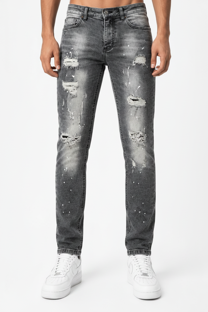 Jeans in denim schizzato Antracite