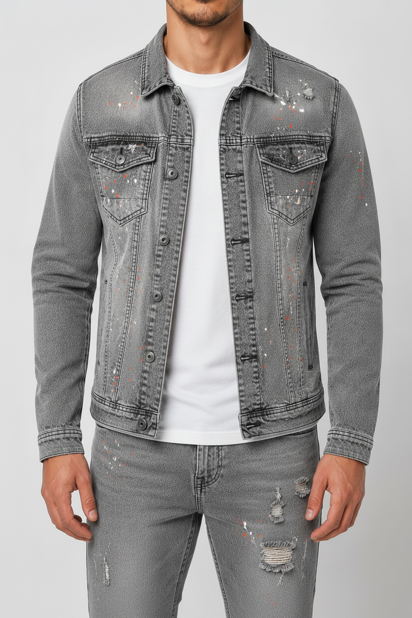 Giacca in denim schizzato Grigio