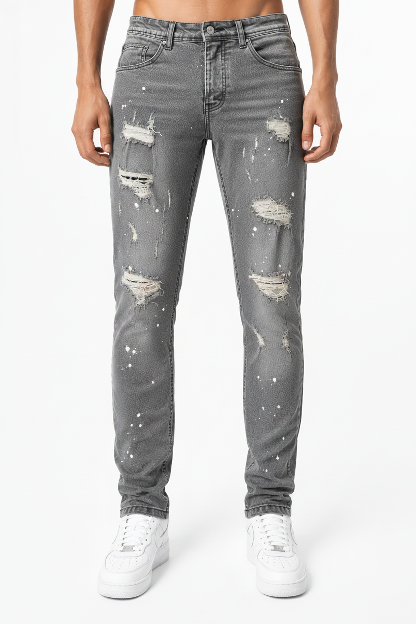 Jeans in denim schizzato Grigio
