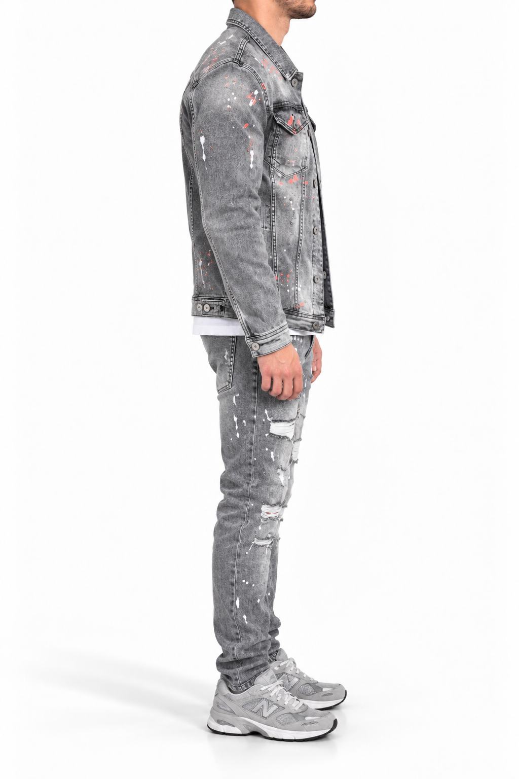 Denim Splashed Set Grijs