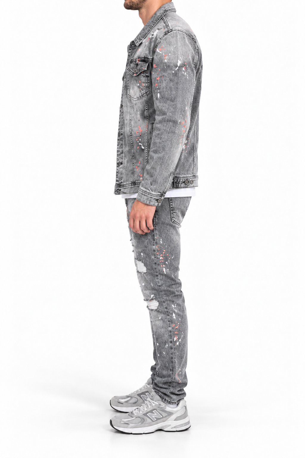 Denim Splashed Set Grijs