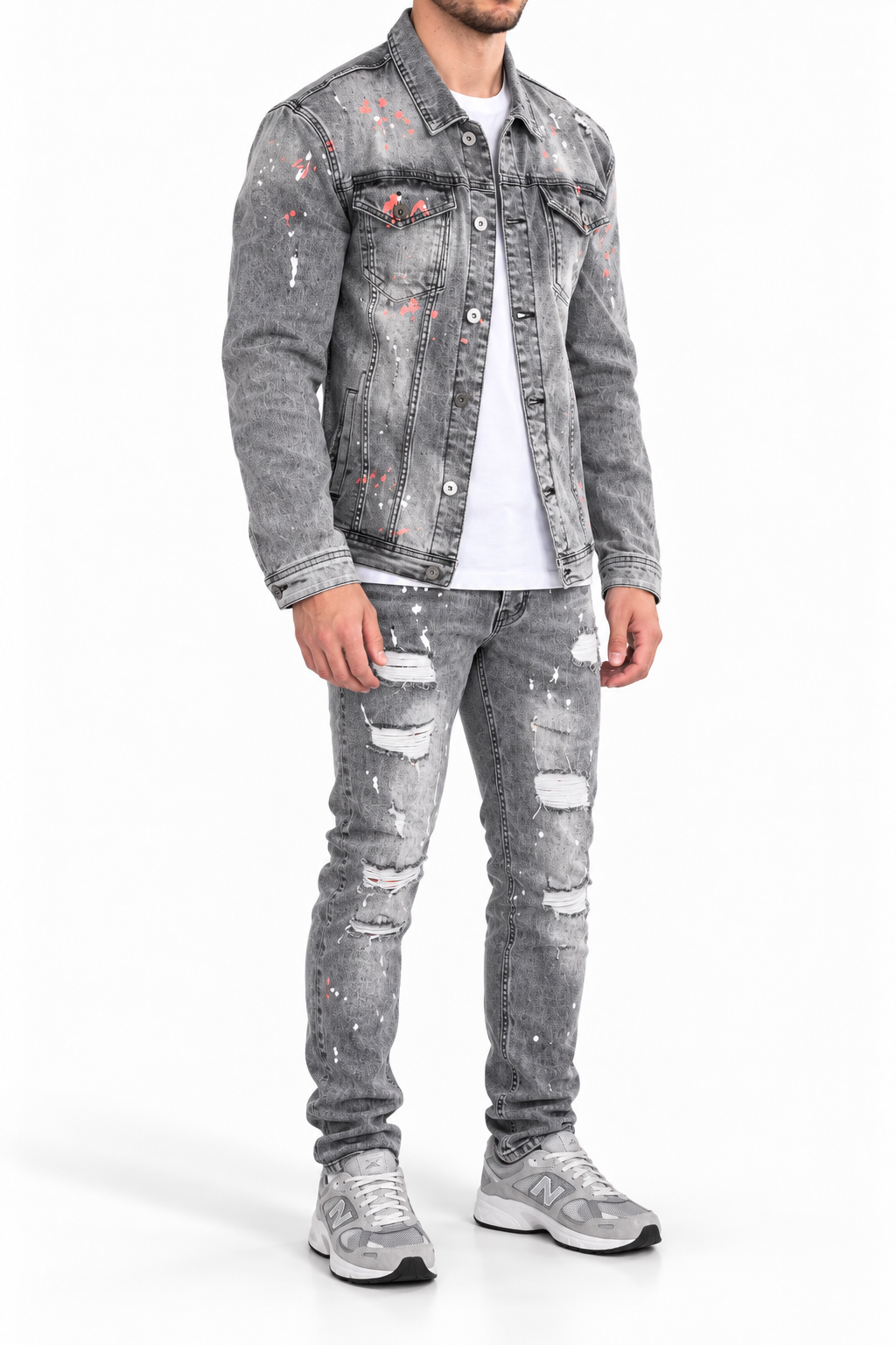 Denim Splashed Set Grijs