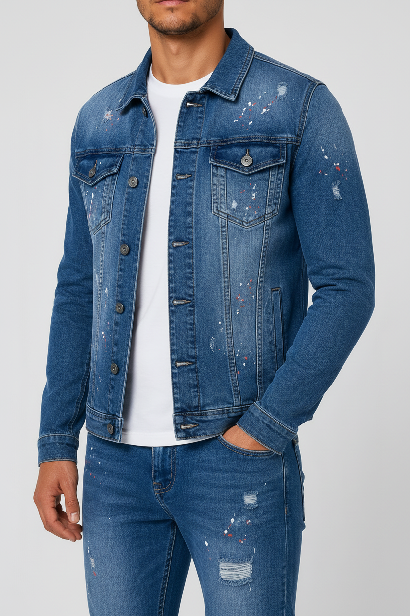 Denim Splashed Jacket Blauw