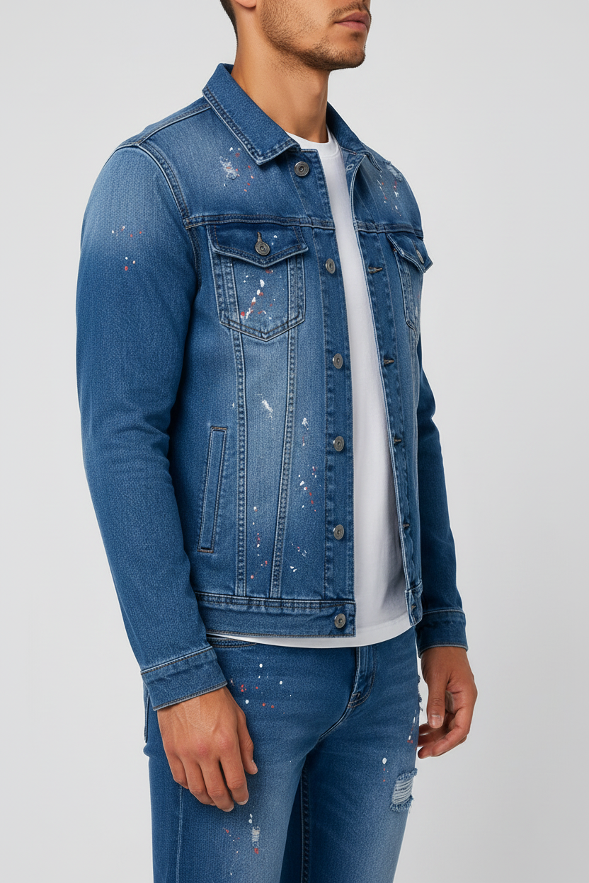 Denim Splashed Jacket Blauw