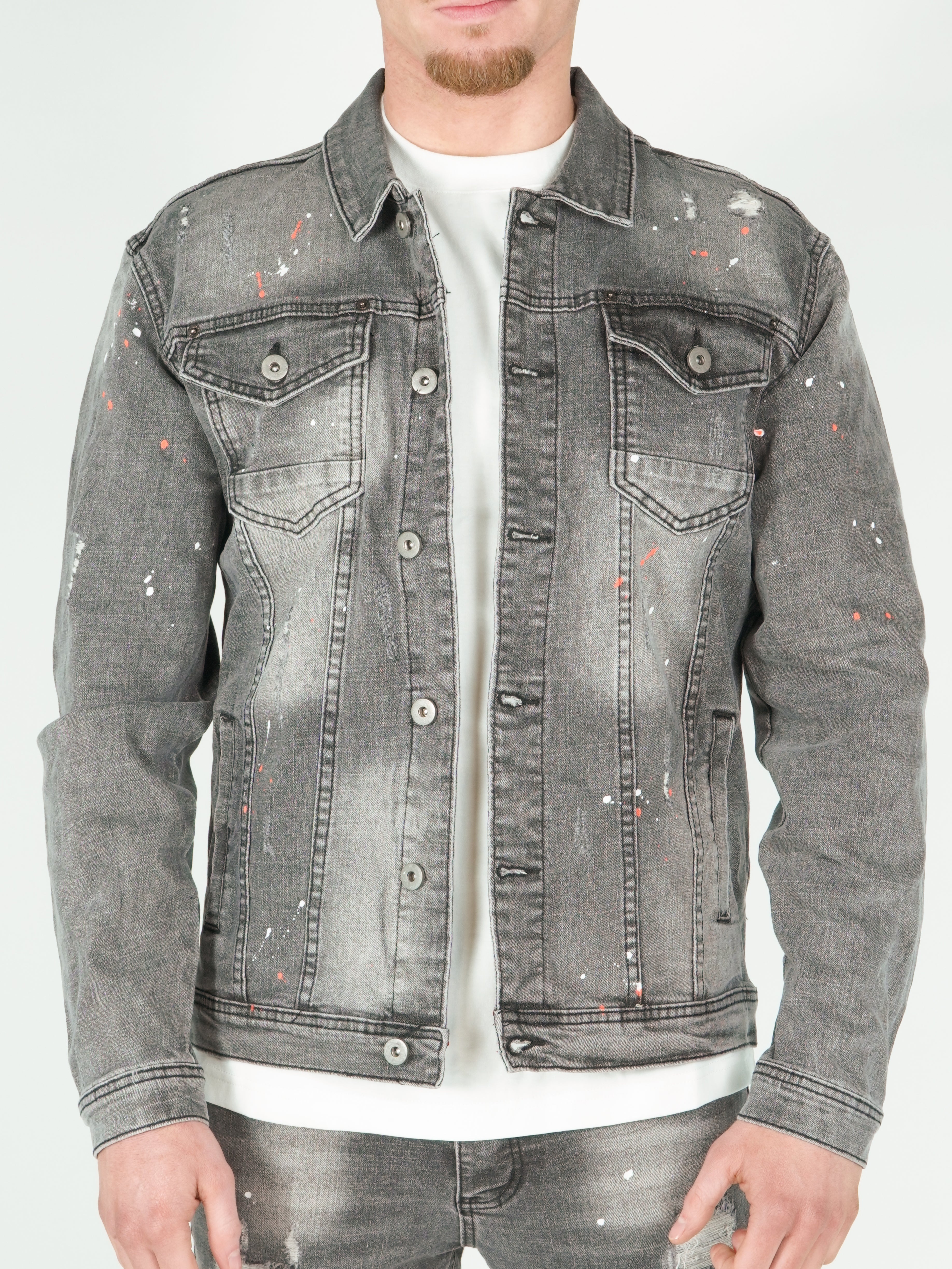 Denim Splashed Jacket Antraciet