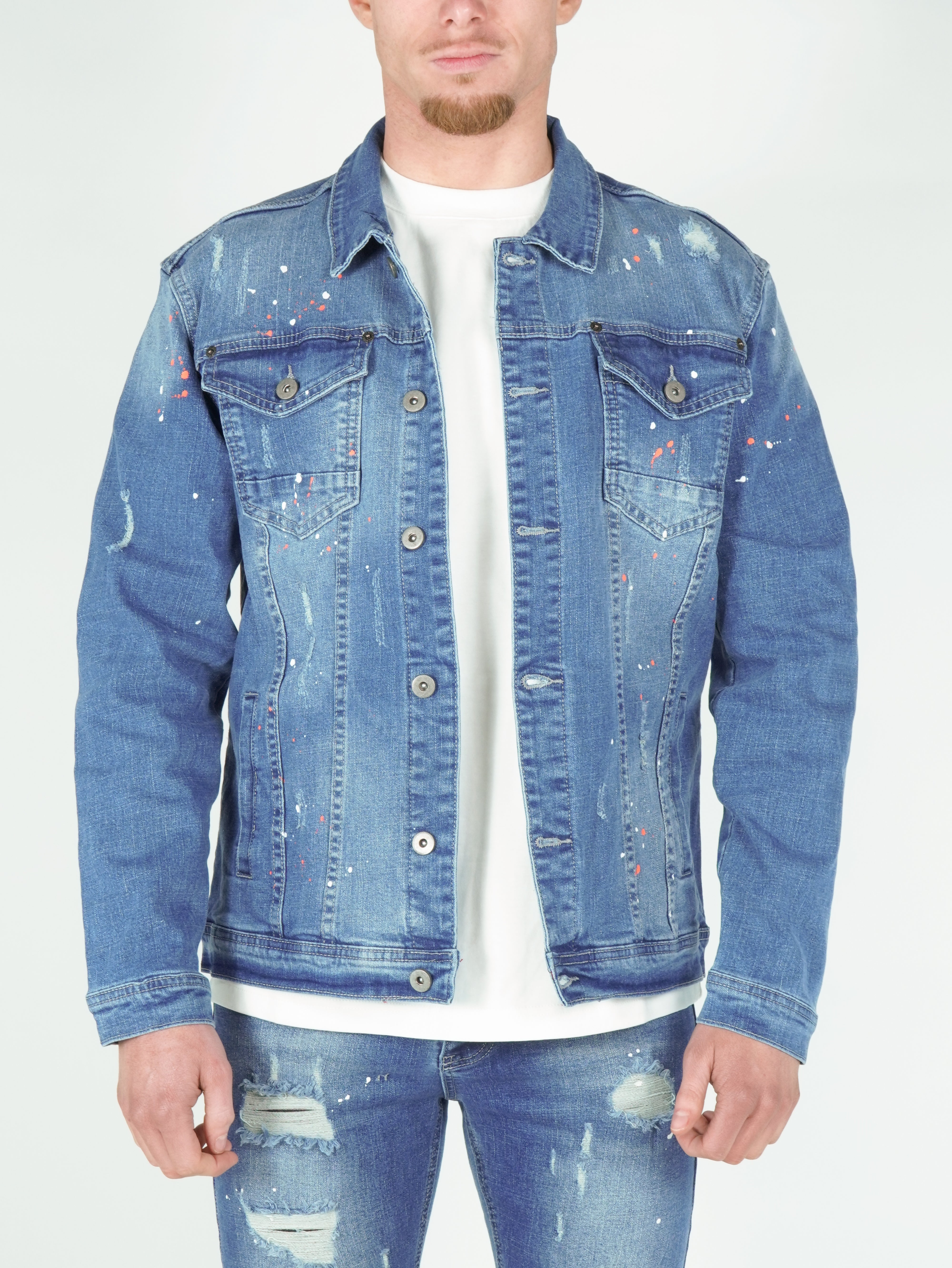 Denim Splashed Jacket Blauw