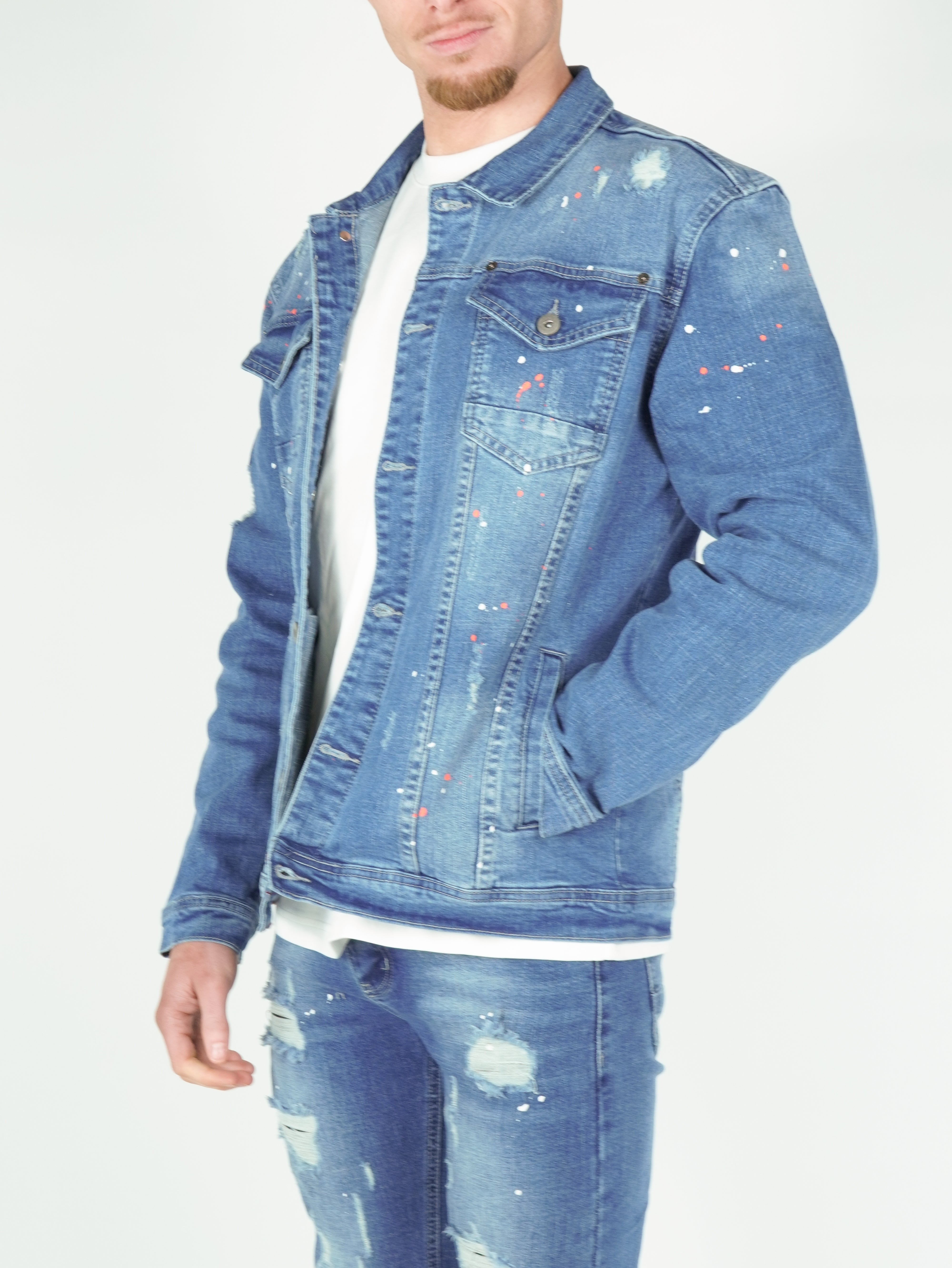 Denim Splashed Jacket Blauw