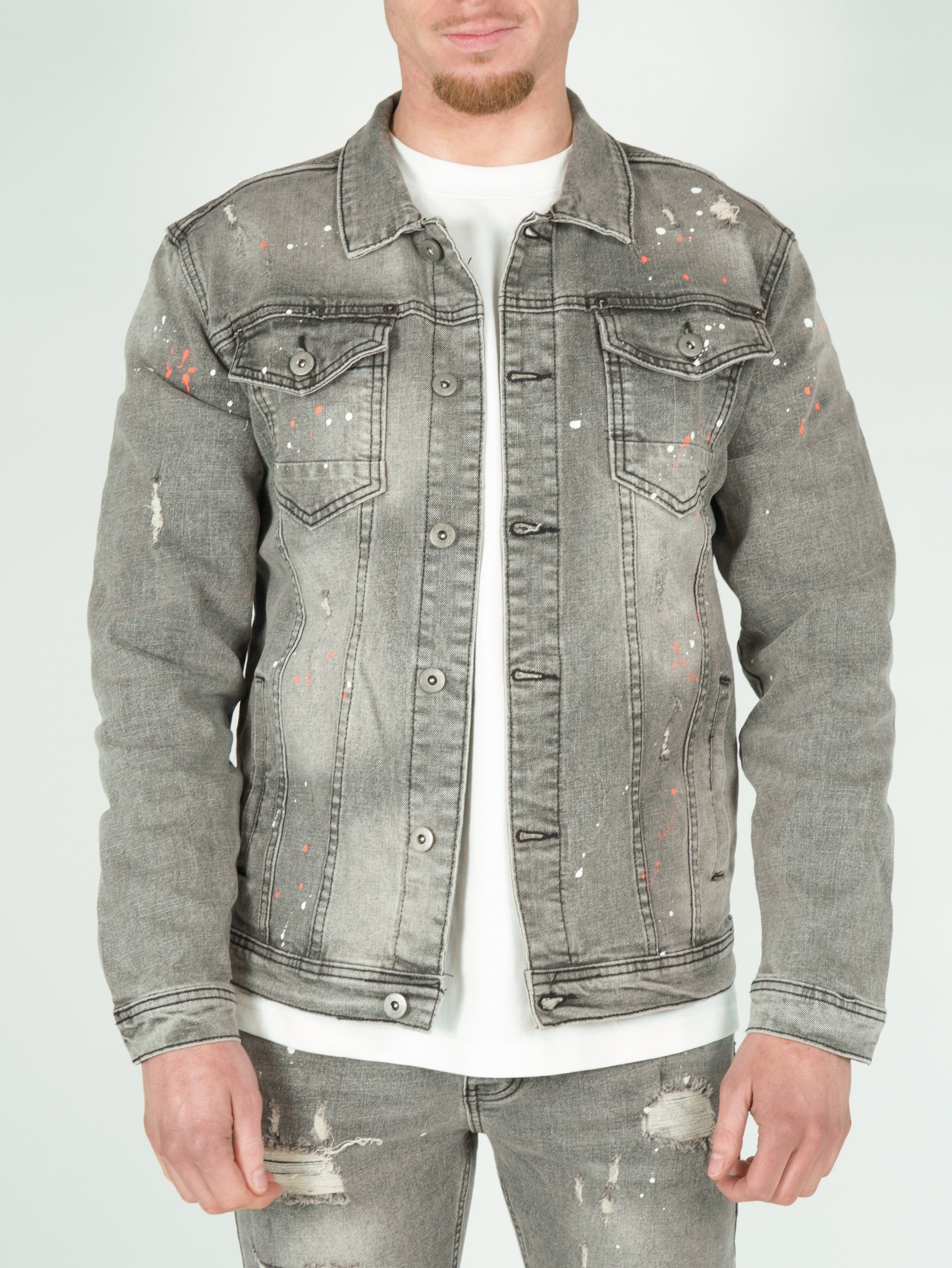 Denim Splashed Jacket Grijs