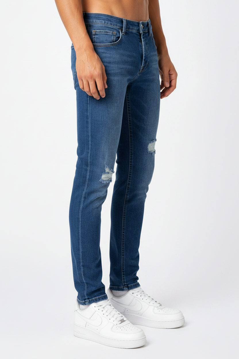 Jeans strappati essenziali Blu