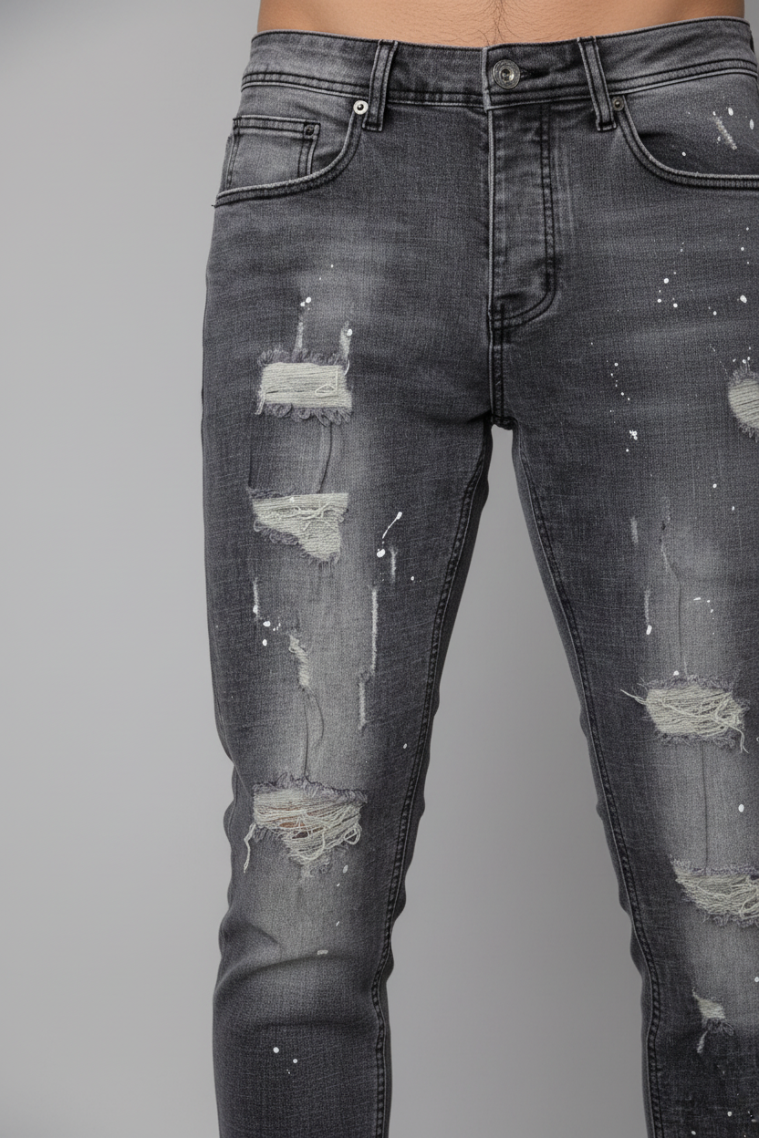 Jean éclaboussé en denim Anthracite