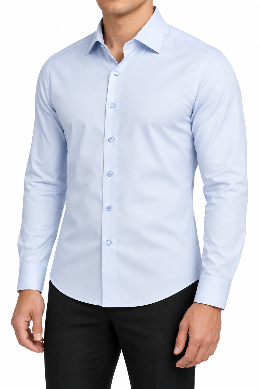 Lichtblauw herenoverhemd slim fit, recht vooraanzicht