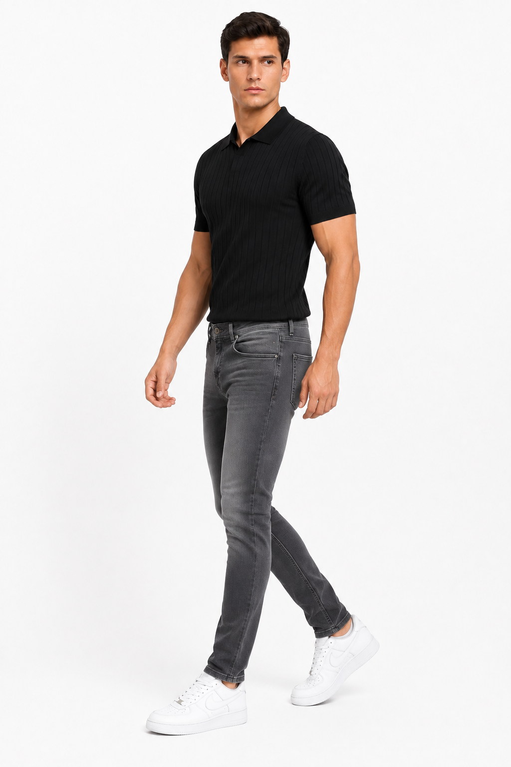 Monza set Jeans & Polo | Zwart  & Antraciet