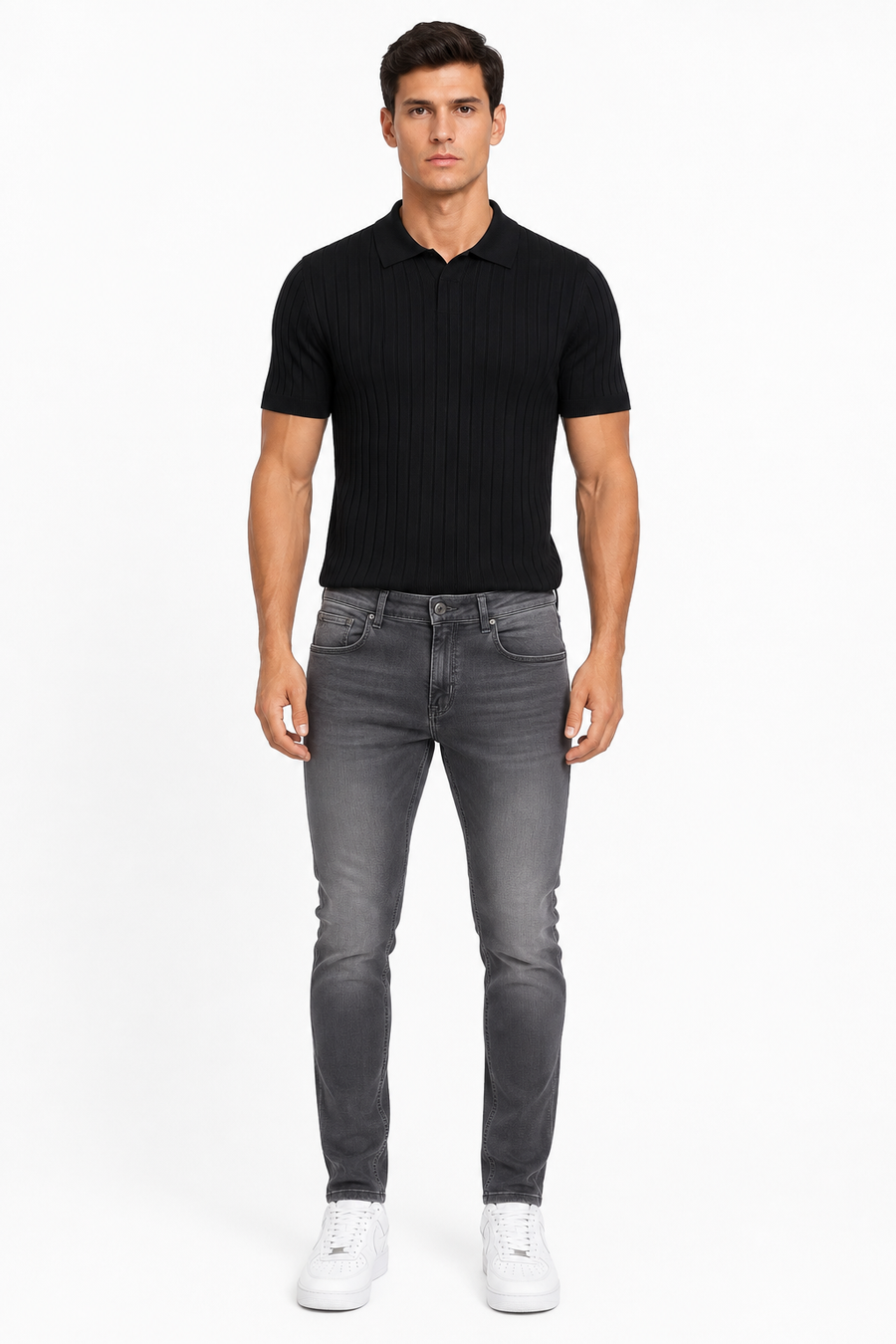 Monza set Jeans & Polo | Zwart  & Antraciet