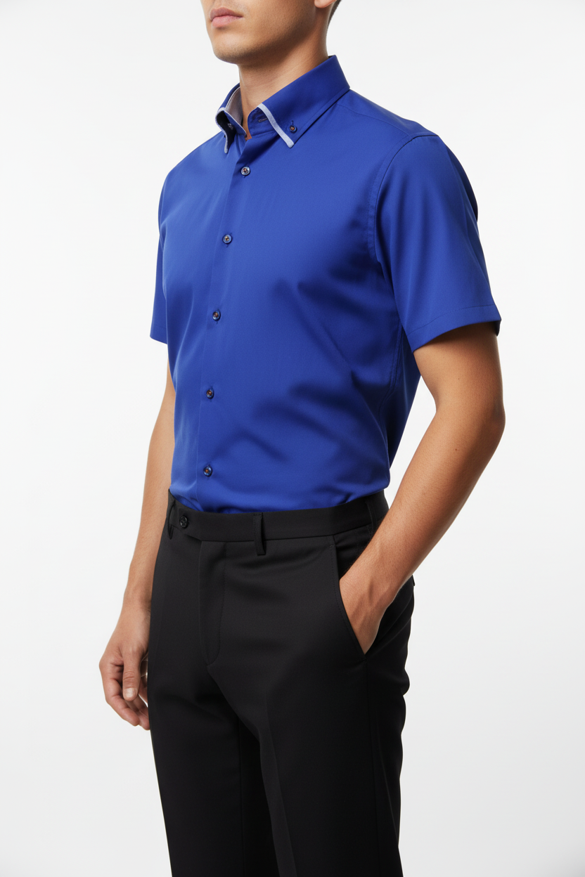 Kortmouw Overhemd Navy