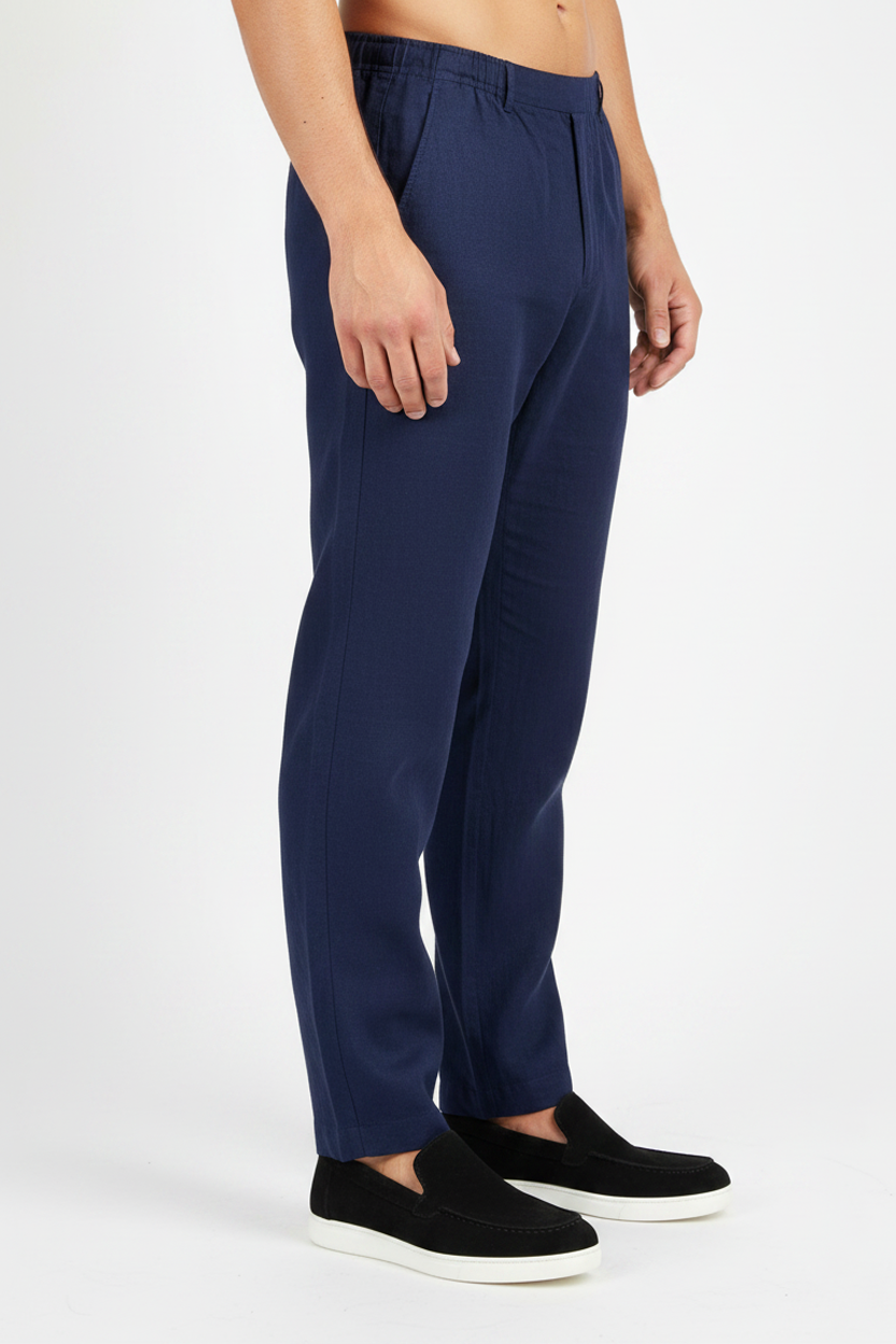 Pantaloni in Lino Valenci Blu Navy