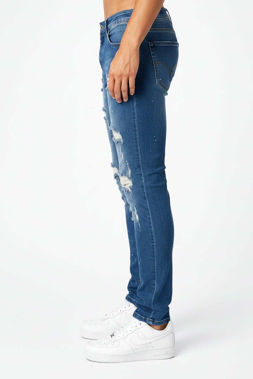 Vaqueros Denim Salpicados Azul