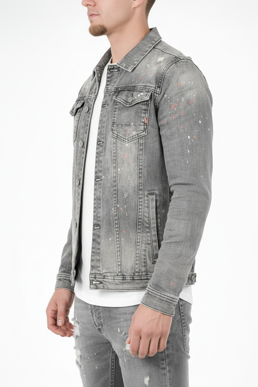 Denim Splashed Jacket Grijs