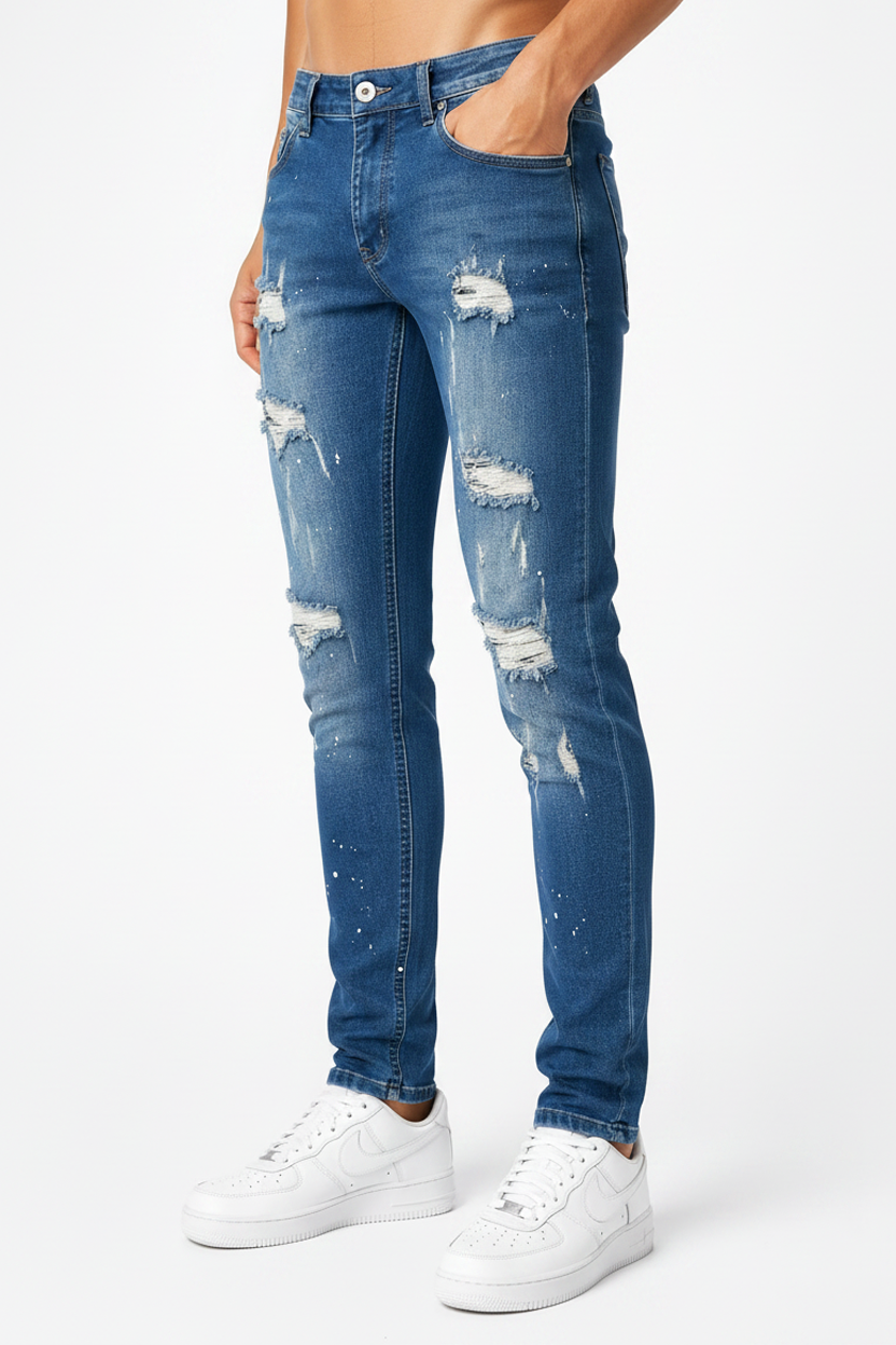 Vaqueros Denim Salpicados Azul