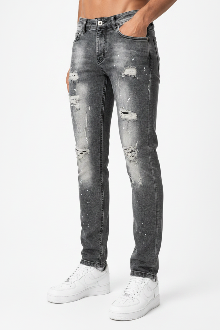 Jeans in denim schizzato Antracite