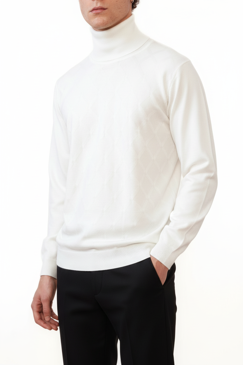 Jersey de cuello alto Valenci a cuadros blanco