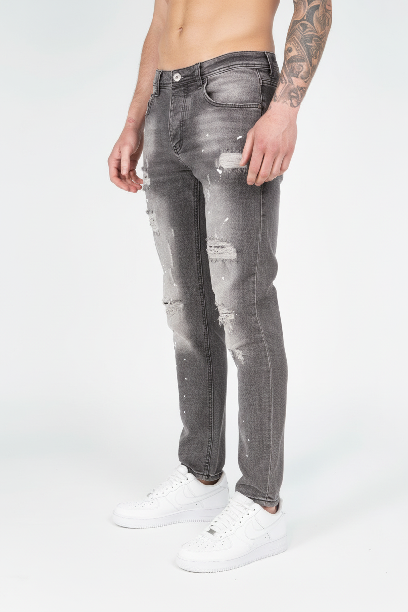 Jean éclaboussé en denim Anthracite