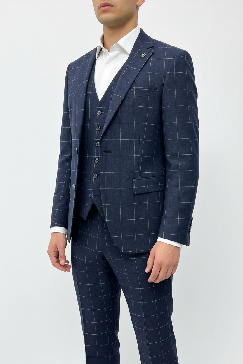 Architect Grid Suit - Navy