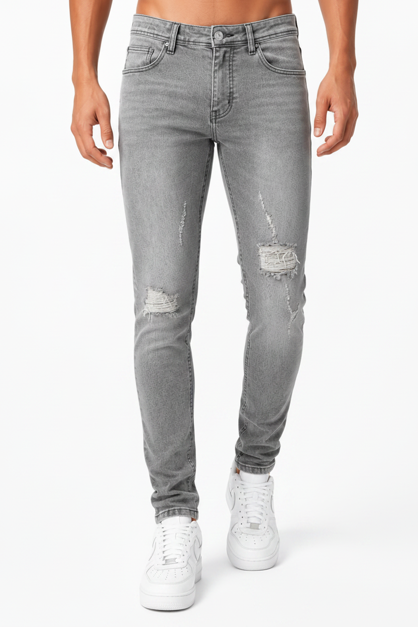 Jeans strappati essenziali grigi