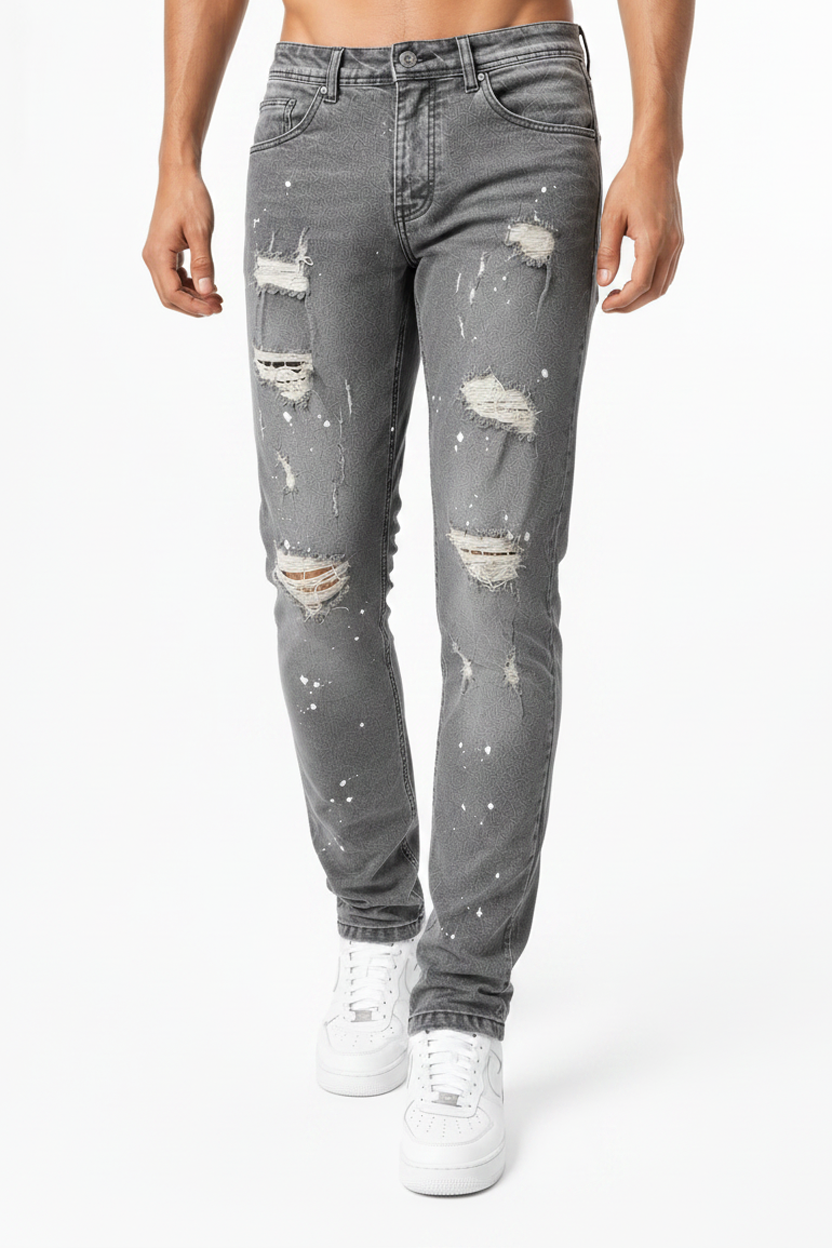 Jeans in denim schizzato Grigio