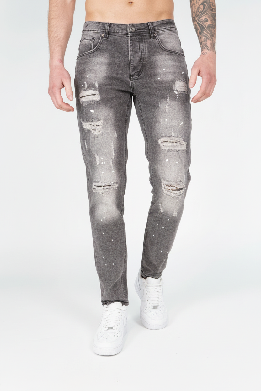 Jean éclaboussé en denim Anthracite